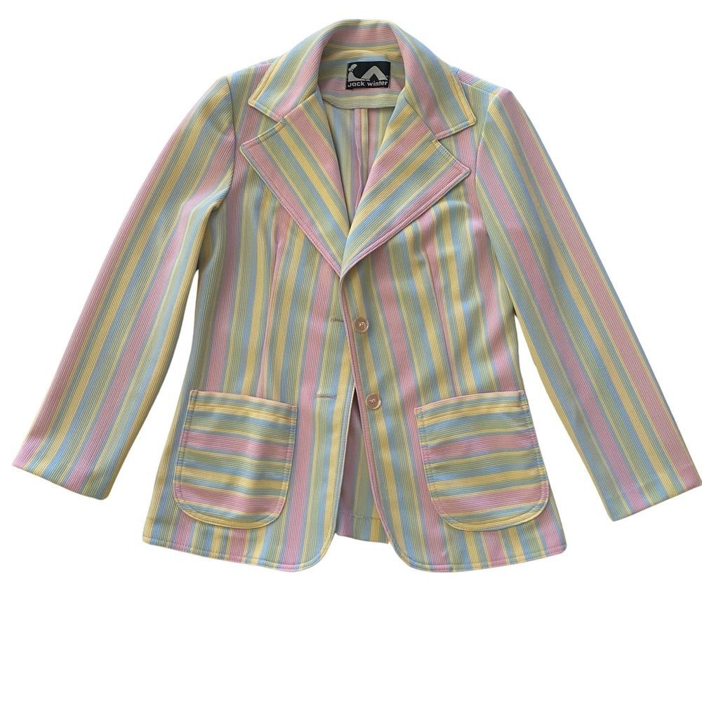 Vintage 70s Jack Winter Polyester Blazer Pastel Rainbow